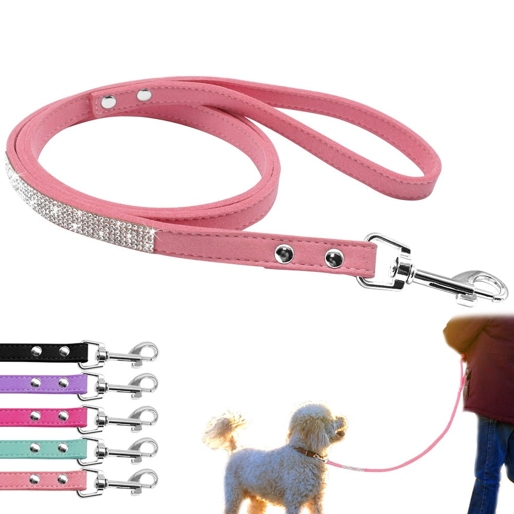 Läderhalsband med bling för hund och katt