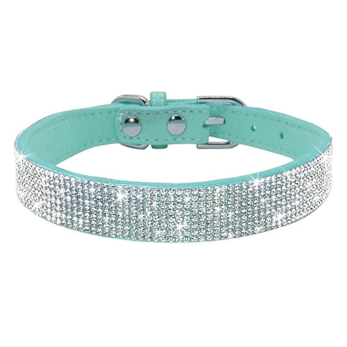 Läderhalsband med bling för hund och katt