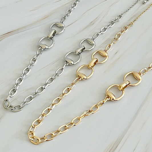 Double Equestrian Chain Necklace-0